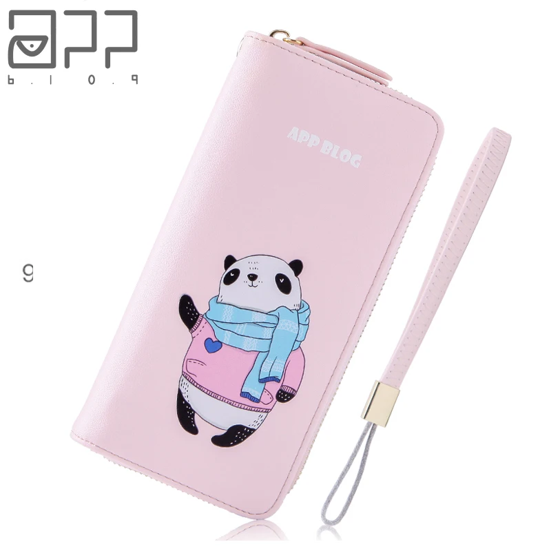 

APP BLOG Cartoon Original Design Cute Scarf Panda Women's Purse Fashion Clutch Leather Custom Made Wallet Phone Key Card Bag