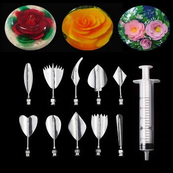 

10PC 3D rose shape Art Gelatin Jello Jelly Pudding Needle Nozzle Tools Cake Decorating Mold Nozzle Set