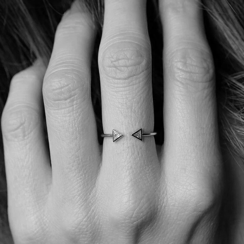 

Delicate jewelry minimal Unique design 3 mm tiny triangle CZ danity cute girl women 925 sterling silver Adjust open midi ring