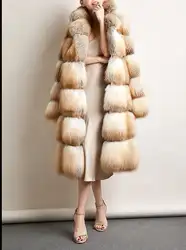 Arlenesain высокого класса люкс золото лиса lap длинное пальто с мехом Бесплатная shipping741
