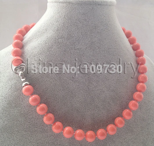 

Jewelry 002688 Beautiful 18" 10mm perfect round pink coral color south sea shell pearl necklace