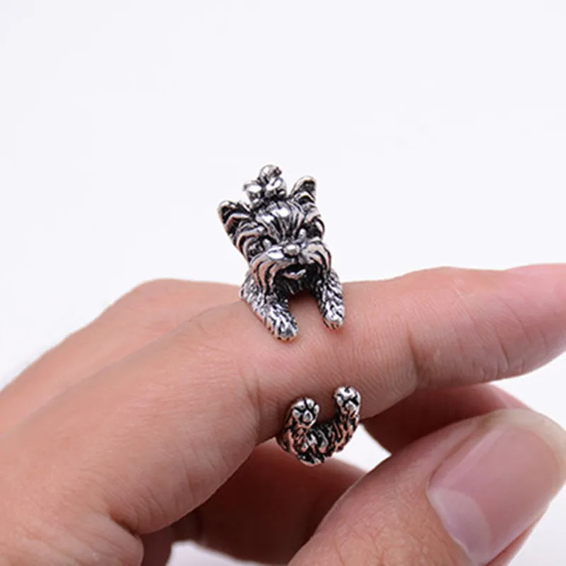 

RONGQING Fashion Cute Vintage Yorky Terrier Rings Yorkshire Puppy Animal Adjustable Rings for Women 3 Colors Available