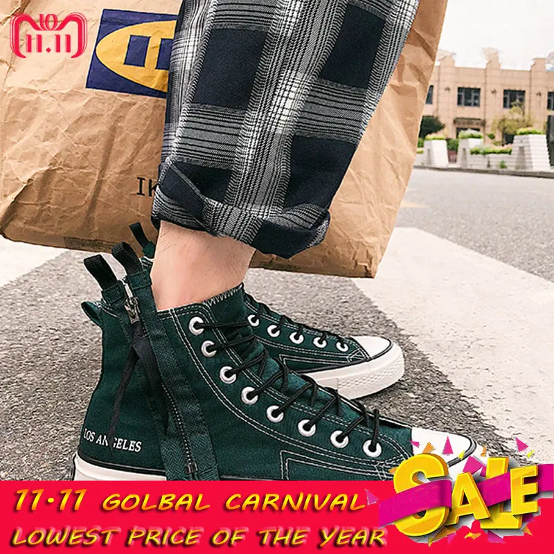 

Tleni High Tops 2018 brand new antumn breathable mens sneakers running flats zip Boys shoes Male Lace-up Canvas shoes ZE-46