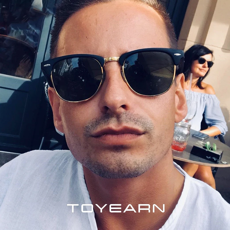 

TOYEARN Vintage Rivet Half Frame Polarized Sunglasses Women Men Classic Brand Designer Driving Mirror Sun Glasses Female Male
