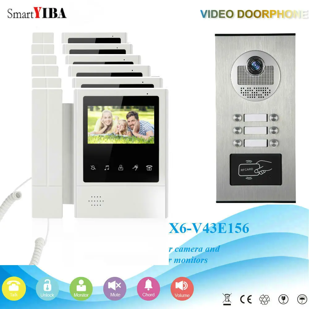 cheap SmartYIBA 6 Units 4.3 #039; #039; Color Apartment Video Door Phone Intercom Camera Video Door Intercom Kit With RFID Access Camera