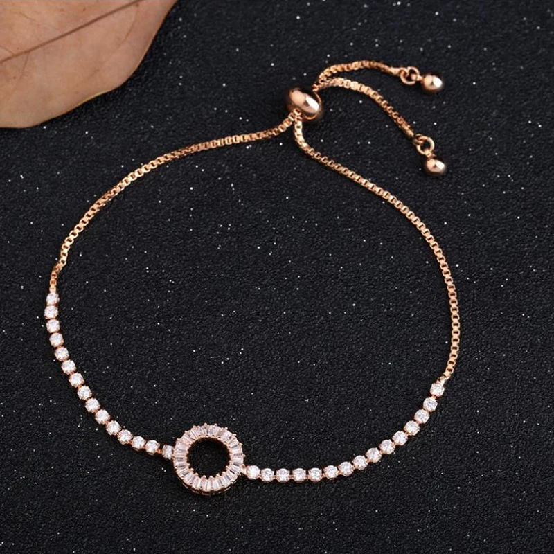 

WIN-B Round Shape Cubic Zirconia Tennis Bracelet Bangle Adjustable Pulseras Mujer Charm Bracelet Women Bridal Wedding Jewelry