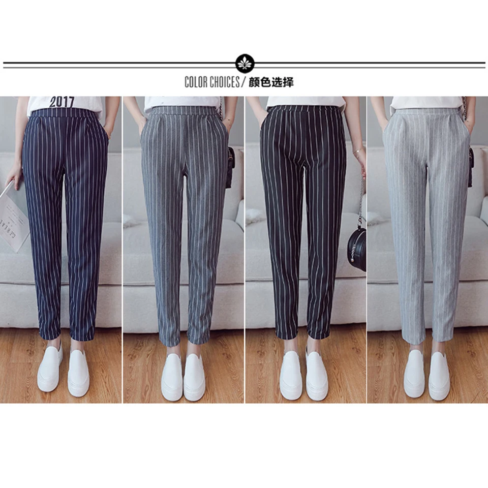 ZYFPGS 2019 Hot Women's Nine Points Casual Pants Stripe Pop Casual Women Pants Plus Size Loose Straight Slim Pencil Pants Z0923 ZYFPGS 2019 Hot Women's Nine Points Casual Pants Stripe Pop Casual Women Pants Plus Size Loose Straight Slim Pencil Pants Z0923