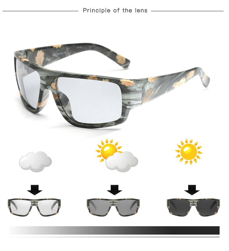 Мужские HD поляризованные фотохромные солнцезащитные очки, переходная линза, спортивные велосипедные очки, уличные очки для вождения, для рыбалки 1824