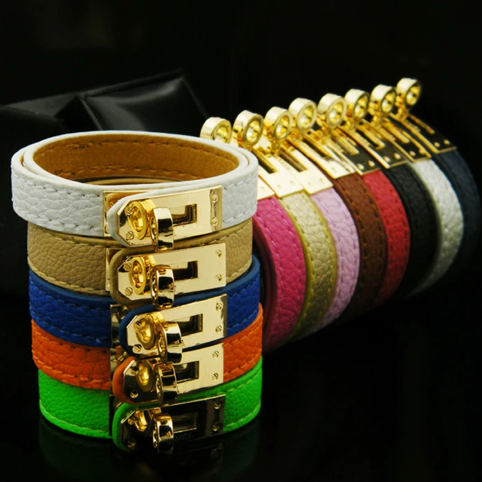 

PU Women Bracelet Candy Color Double Layer Punk Style PU Leather Bracelet &Bangle Suited Wrist About 17cm Drop shipping