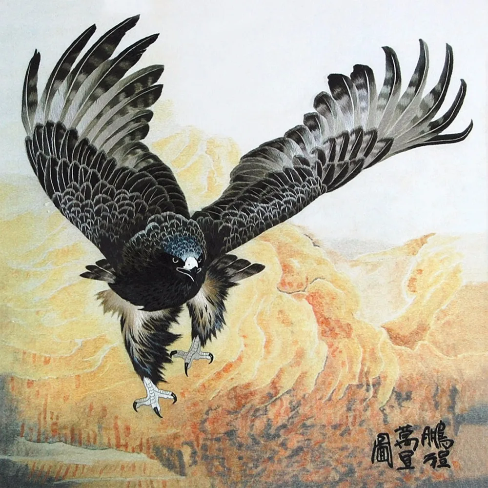 

DIY Unfinished 100% Mulberry Silk Suzhou Embroidery Patterns Sets Handmade Needlework Kits have a bright future eagle 35*35cm