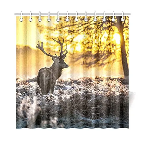 Red Deer Bathroom Accessories, Shower Curtain with Hooks, 72 Inches