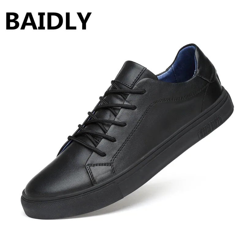 

BAIDLY Luxury Brand Men Genuine Leather Shoes Casual Leather Shoes Black Male Sneakers Shoes Fashion Men Flats