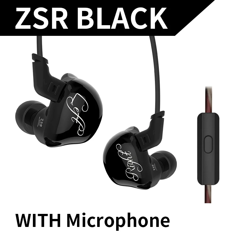 AK KZ ZSR 2BA+ DD наушники в ухо арматура с динамической гибридной гарнитурой HIFI бас шумоподавления наушники с замененным кабелем ZST - Цвет: Black with mic