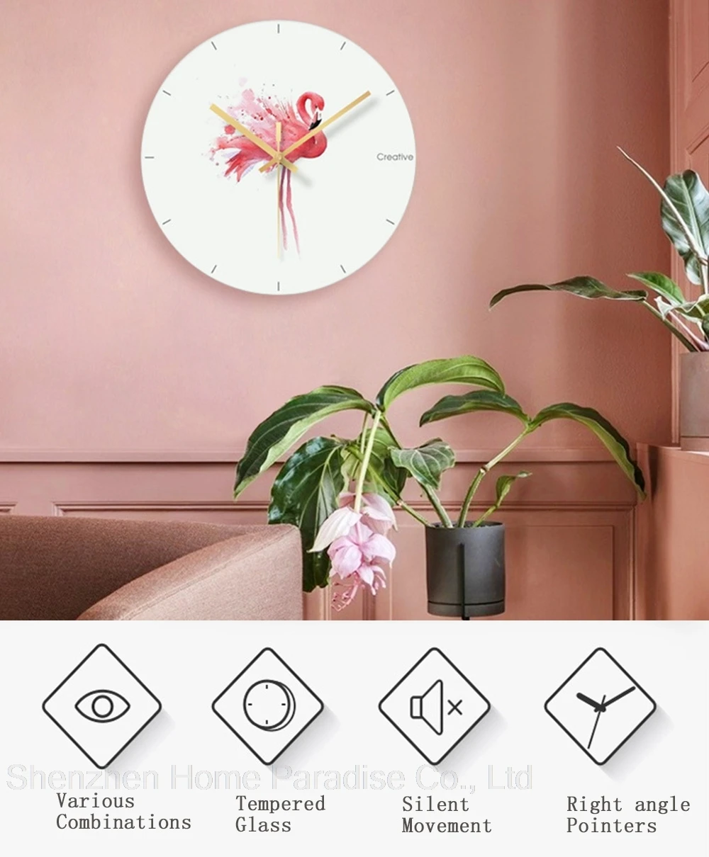 Фламинго цифровые настенные часы стеклянные декоративные часы для гостиной тихий кварцевый подвесные настенные часы современный дизайн домашний декор