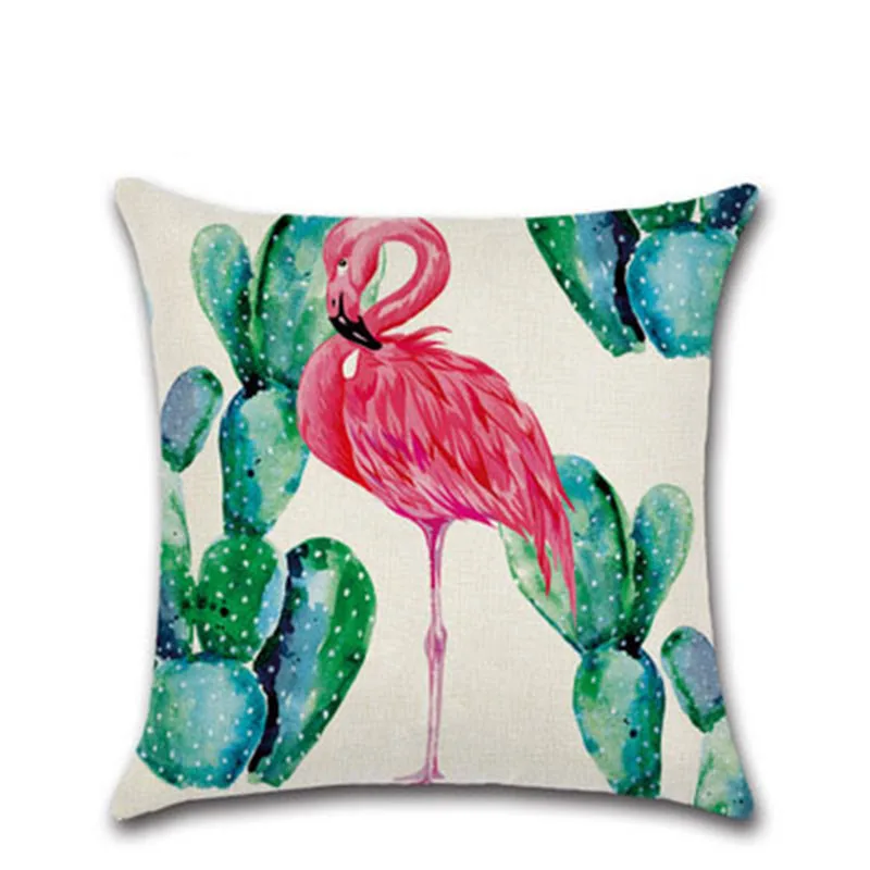 45*45 см льняная наволочка с Фламинго цветок растение печатных стильный декоративный чехол, накидка на подушку подушки 1 шт