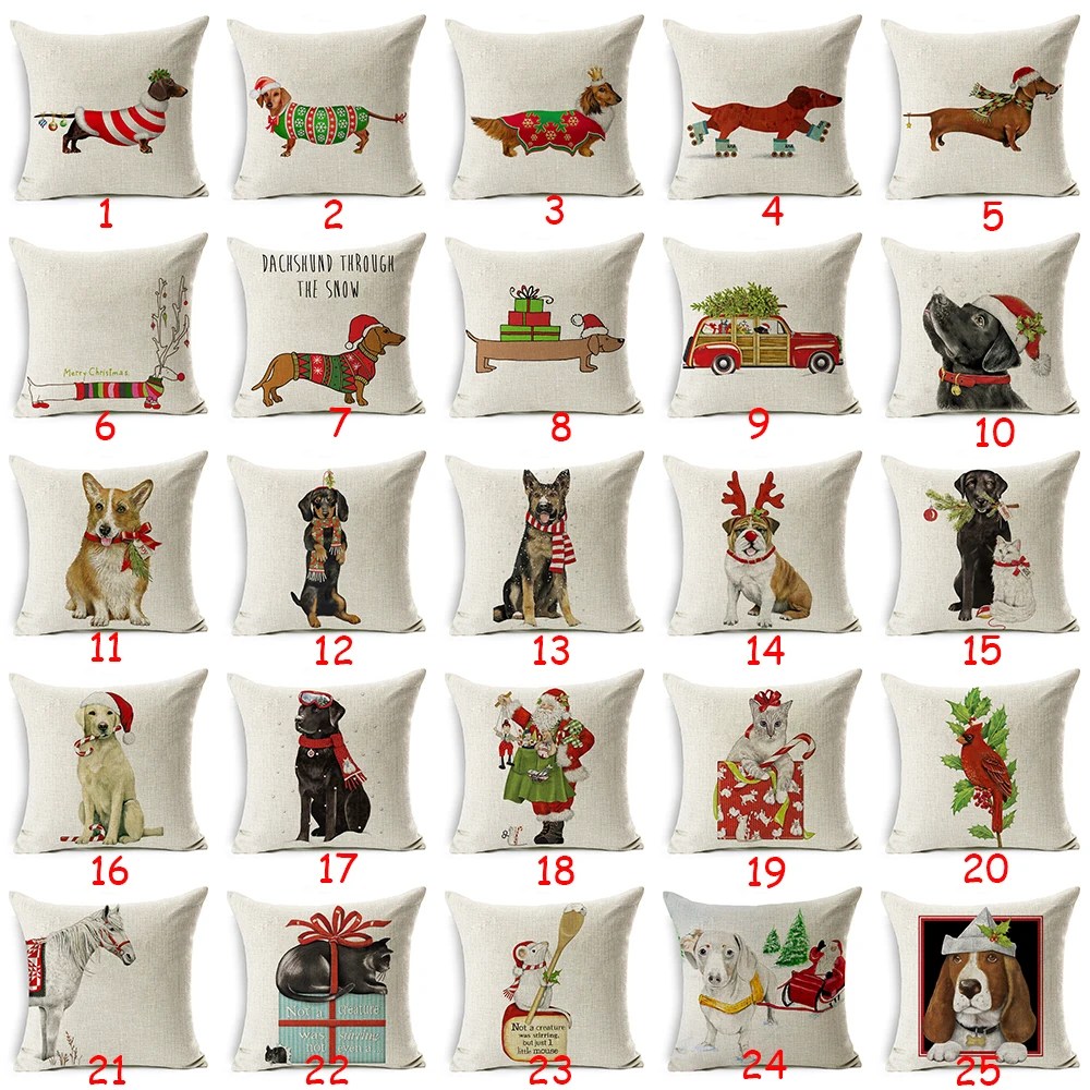 

Hyha Christmas Dachshund Style Cushion Cover Santa Claus Xmas Dog Christmas Home Decorative Pillows Cover Merry Xmas Present