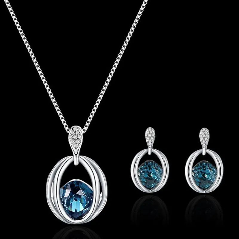 Necklace Earrings Crystal Elegant Women Jewellery Set of Pendant Necklace+Earrings | Украшения и аксессуары