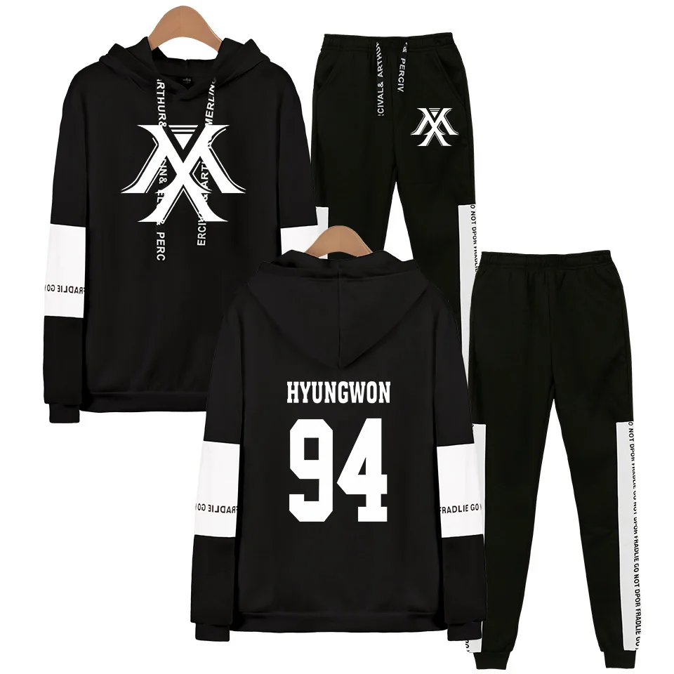 Kpop MONSTA X Fans толстовка с капюшоном спортивные костюмы для женщин и мужчин Kpop Wonho YOOKIHYUN I.M Jooheon комплект из двух предметов - Цвет: Black 94 HYUNGWON