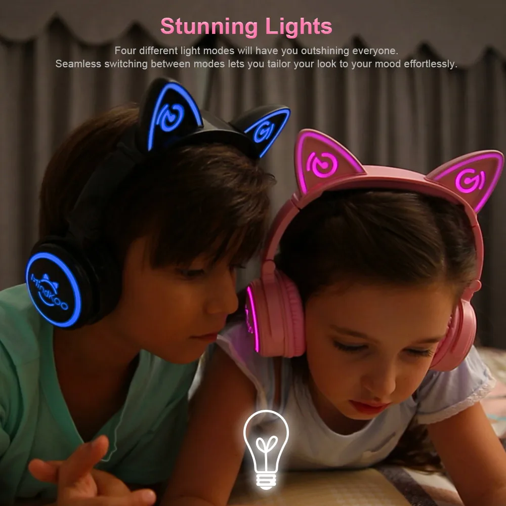 Foldable Flashing Glowing Cat Ear Luminous Headphones Gaming Headset Earphone With LED Light For PC Laptop
