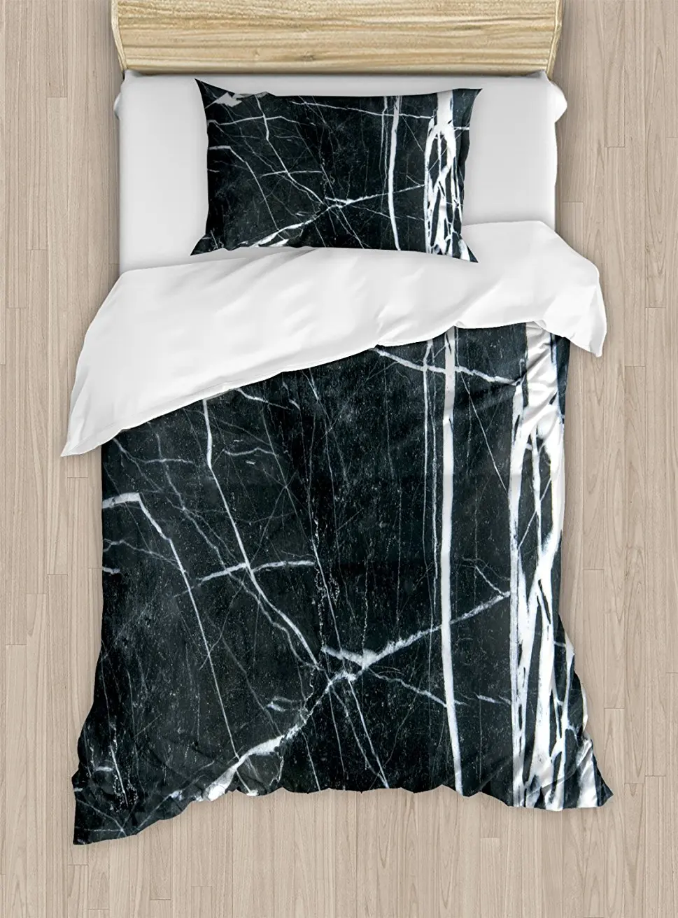 

Marble Duvet Cover Set , Grunge Natural Gemstone Nostalgic Marbling Architecture Culture Design, 4 Piece Bedding Set