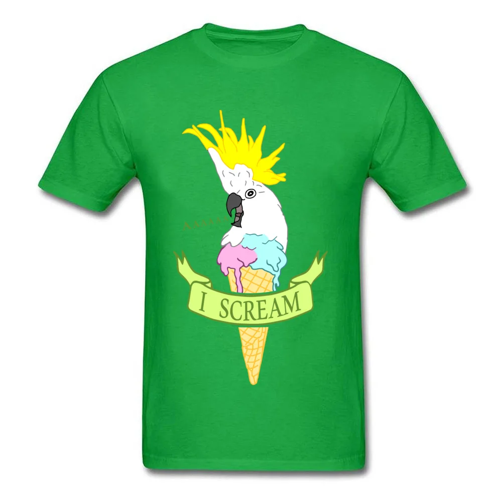 Tops Shirt I scream ice cream cockatoo Summer Short Sleeve 100% Cotton Crew Neck Mens Top T-shirts Birthday T-Shirt Latest I scream ice cream cockatoo green