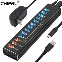 CHIPAL Алюминий 13 Порты и разъёмы 5 Гбит/с USB 3,0 концентратор Разветвитель USB 2,0 5 V 2.4A быстрой зарядки с Светодиодный индикатор для Macbook Pro PC ноутбук