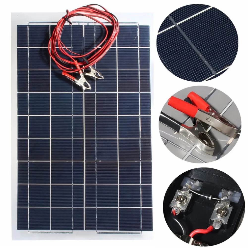 

Solar Panel solar battery charger Alligator Clip Cable Portable Solar Cell 30W 12V for RV Boat Light dropshipping