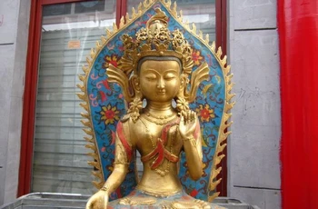 

Buddhism Bronze Copper cloisonne White TaRa Kwan-yin Guan Yin Bodhisattva Statue