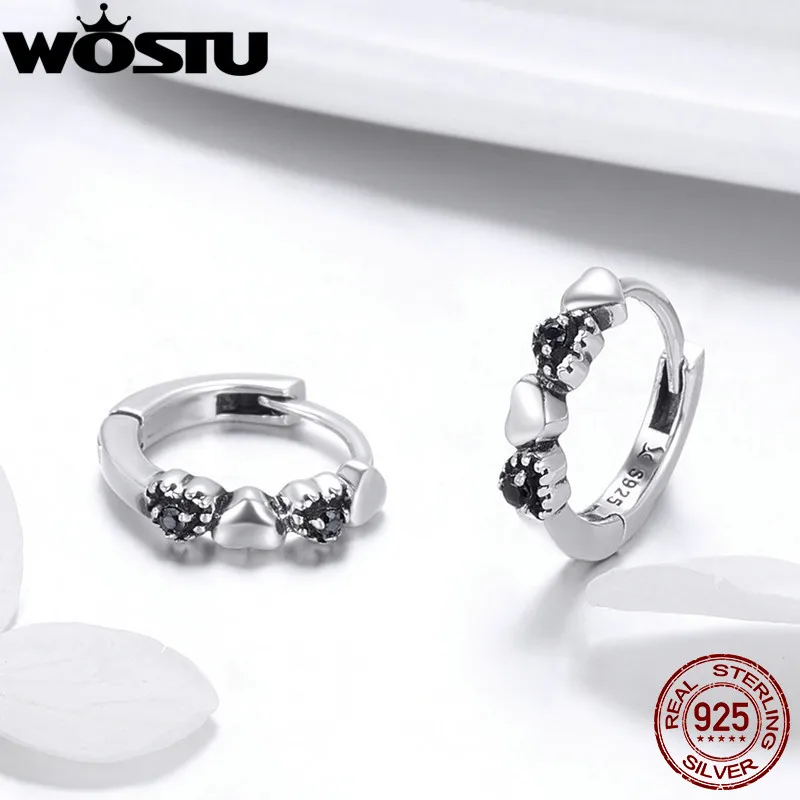 Женские серьги кольца WOSTU из стерлингового серебра 925 пробы с черным фианитом в