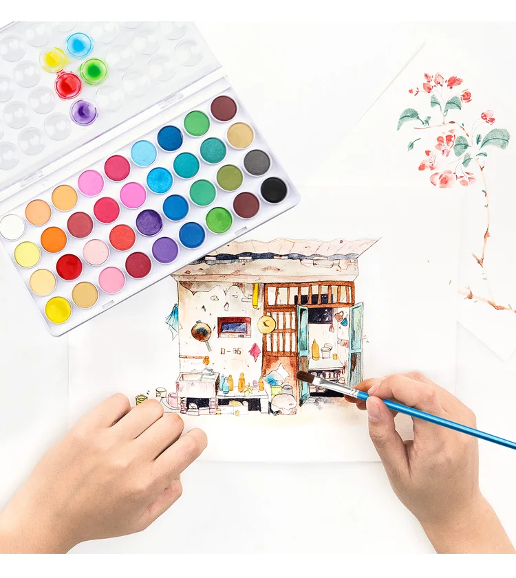 Pigment 36Color Watercolor Paint Set-Bright Color Water Color Cake for Kids Watercolor Paper Painting Drawing Art Supplies
