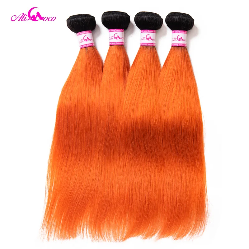 Ali Coco Brazilian Straight Hair 1B/Orange Color Human Hair Weave
