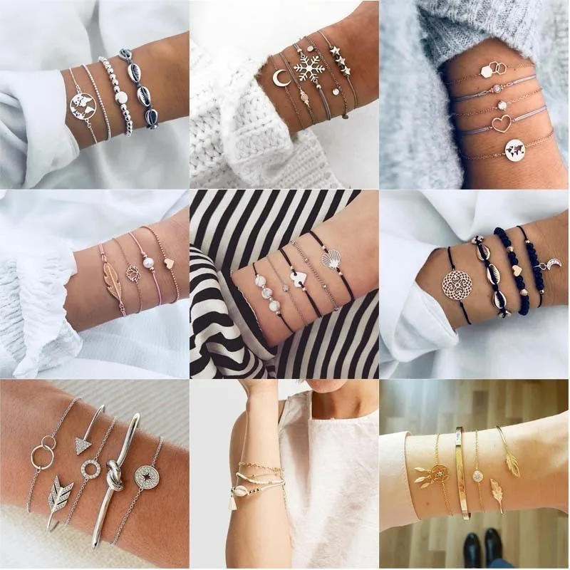UNB женский браслет и Набор браслетов открытый регулируемый браслет золотой серебряный браслет для женщин девушки браслет летние богемные аксессуары