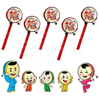 

Chinese Traditional Spin Toy Rattle Drum Kids Cartoon Hand Bell Plastic For Baby