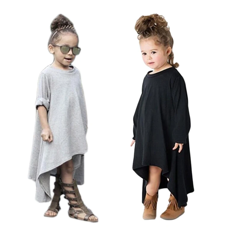 1 2 3 4 5 Year Girls Dress Asymmetric Draped Long Sleeve Kids Dresses