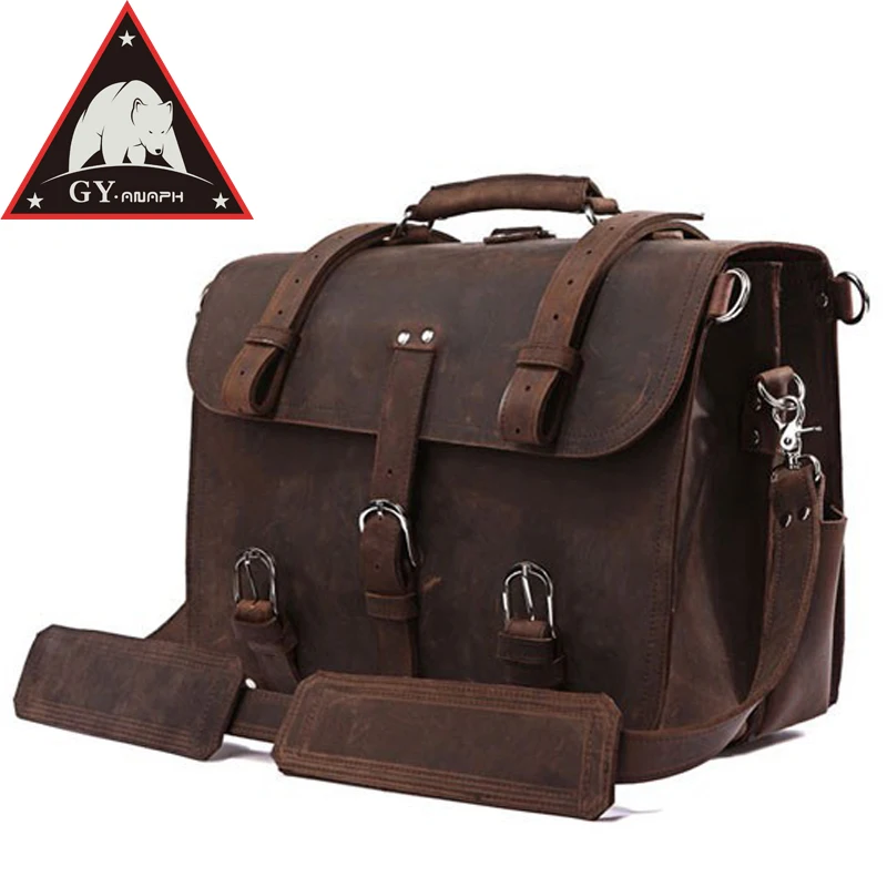 

ANAPH Unisex Top Quality Full Grain Leather Briefcase / Shoulder Bag / Poste Messenger Bag In Saddle / Satchels Fit 16'' Laptop