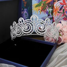 Большая циркониевая свадебная корона, повязка на голову, свадебная тиара, диадема и короны из циркония, свадебная бижутерия, Cheveux WIGO1403