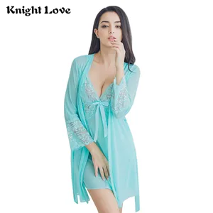 Women's Night Dress V-neck Lace Lingerie Sleepwear Ladies Nightgown Solid Nightwear Female Nightdress Home Sleepshirt Nighty