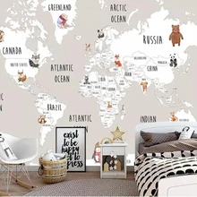 Beibehang пользовательские росписи детская комната стены 3d фото обои ручная роспись животных карта мира картина фон 3d обои behang