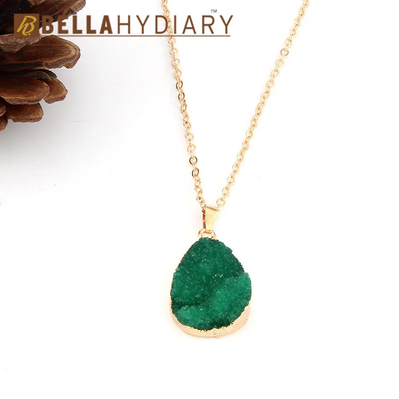 Ювелирное геометрическое ожерелье с кулоном из друзы и смолы, женское ожерелье в форме капли воды, Женский ошейник ручной работы, цепочка для ключицы - Окраска металла: Green