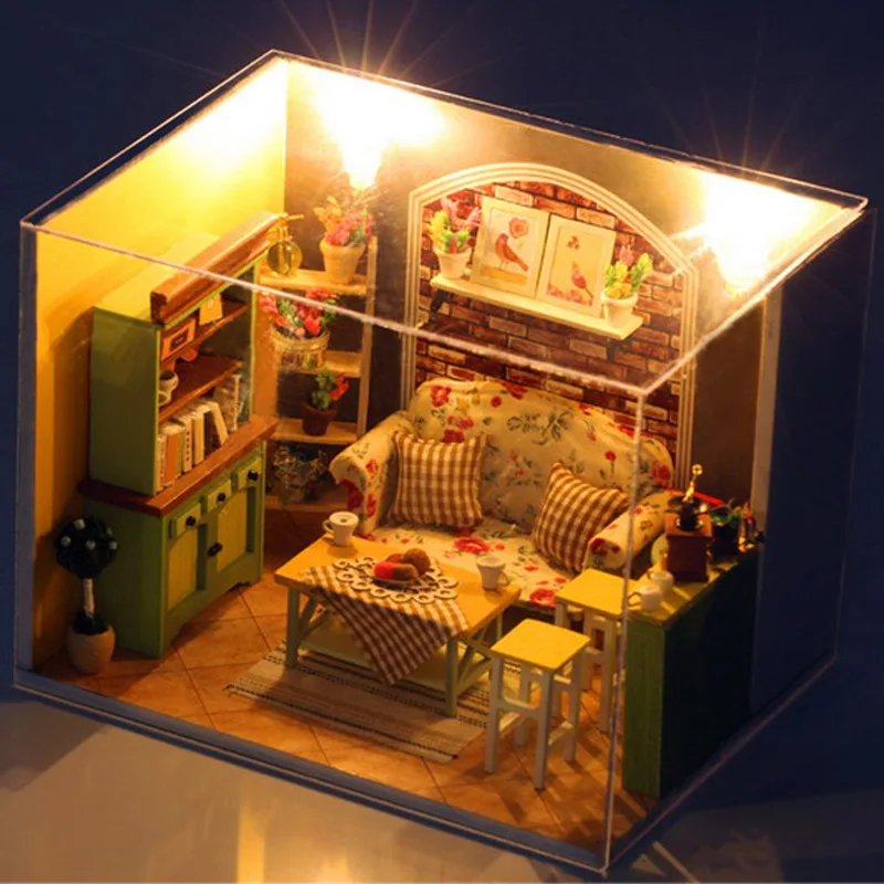 IiE создать DIY кукольный домик игрушки с мебелью LED переключатель голосового