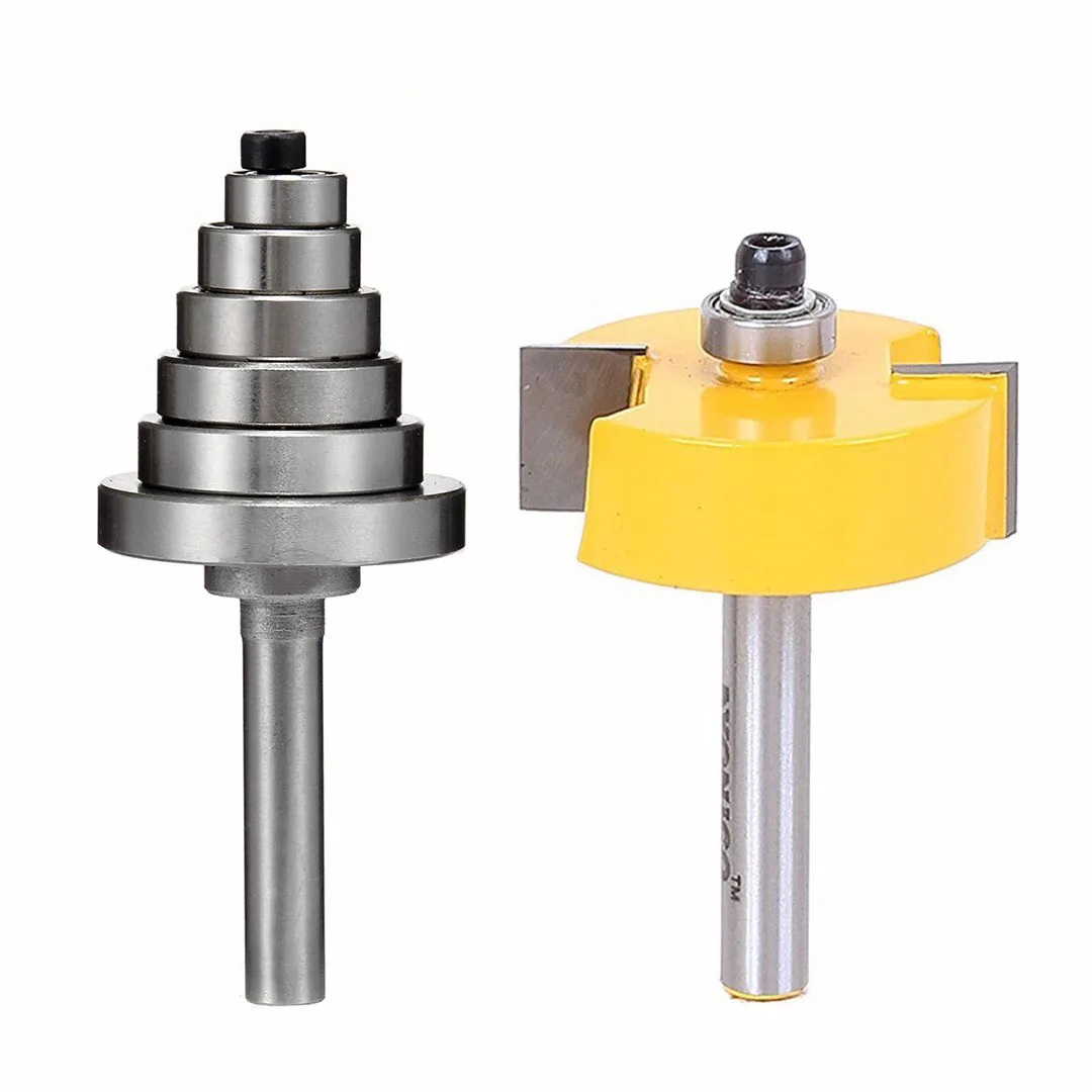 1 Set Carbide Tipped Woodworking Router Bit 1/2 Inch Height with 6 Bearings Rabbet Router Bit & Bearing Set 1/4 Inch Shank