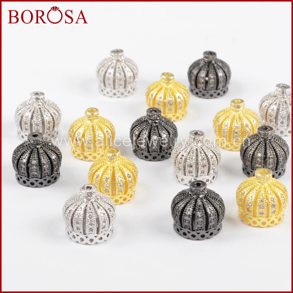 BOROSA Mirco Pave CZ Crystal Copper Crown Beads Caps Tassel Caps High