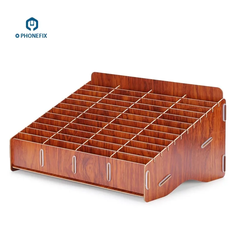 

PHONEFIX Wooden Mobile Phone Management Storage Box Creative Desktop 48 Grid Multi Cell Phone Parts Storage Tool For Repair Shop