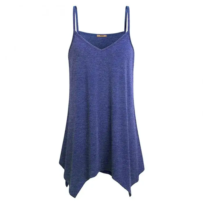 New Women Sling Tops Solid Color V Neck Bodycon Irregular Hem T-shirt Vest for Summer MV66