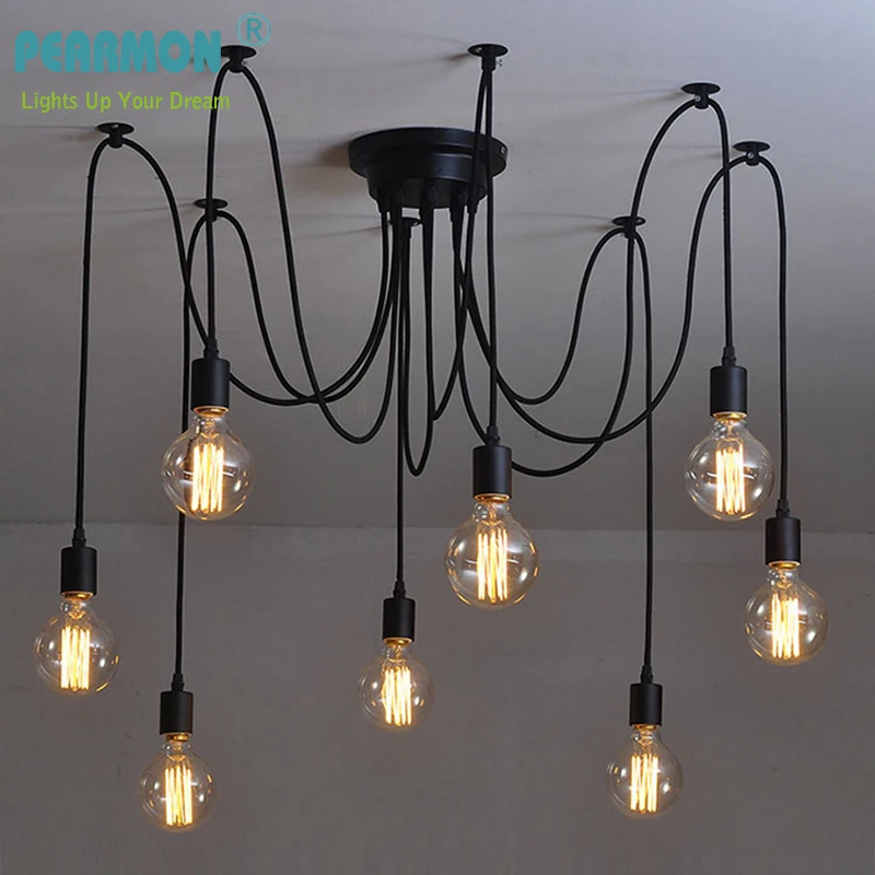 Pearmon Винтаж EDISON ЛАМПЫ несколько регулируемый diy потолочный Паук свет подвеской