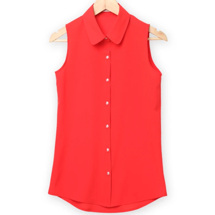 NSZ женская шифоновая блузка без рукавов летняя рубашка размера плюс отложной однотонный жилет топы Blusas Mujer Camisa Feminina