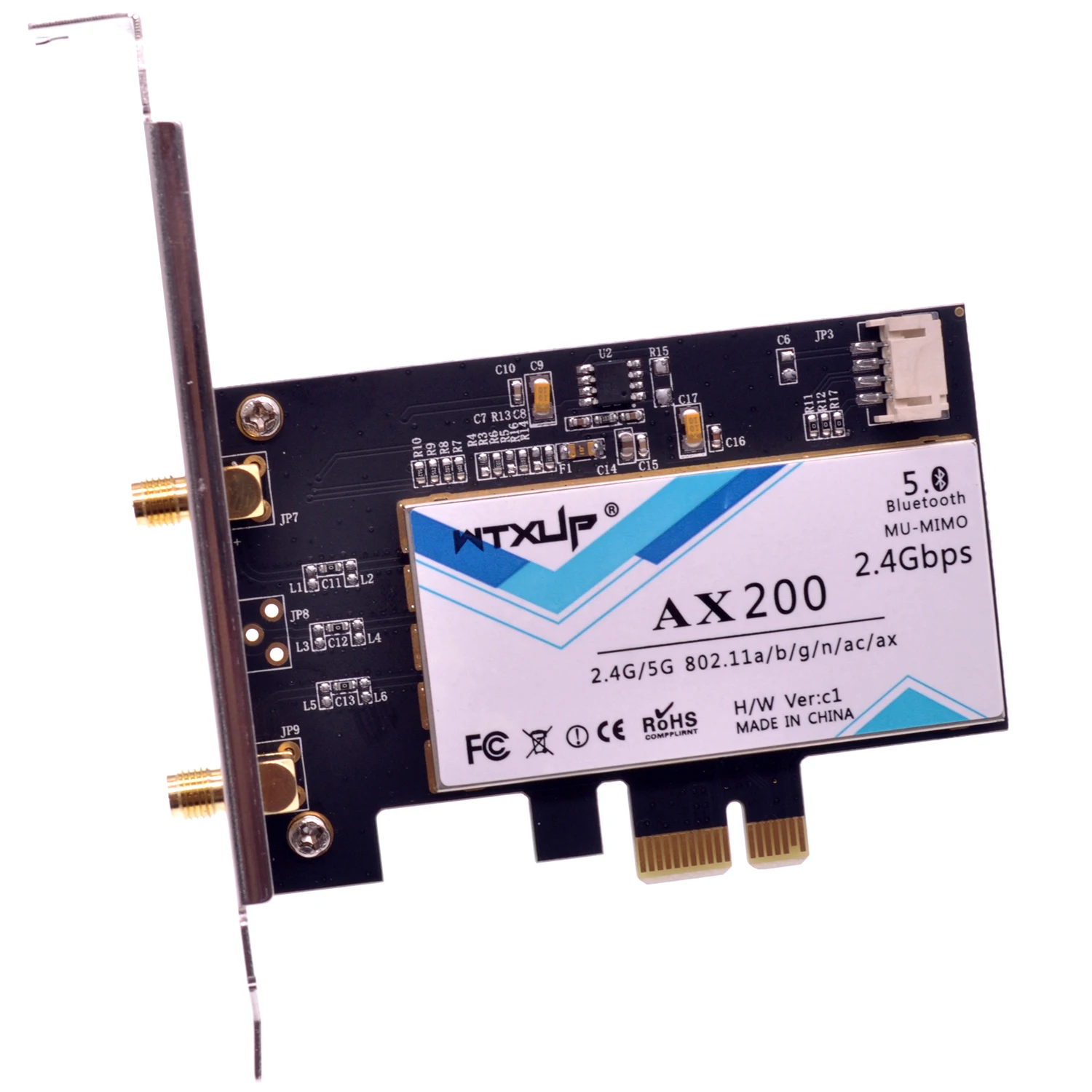 AX200NGW 802.11ax 2,4 Гбит/с Настольный беспроводной WLAN PCI-e WiFi адаптер Bluetooth 5,0 с 2 x 8dBi антенна для Intel Wi-Fi 6 AX200