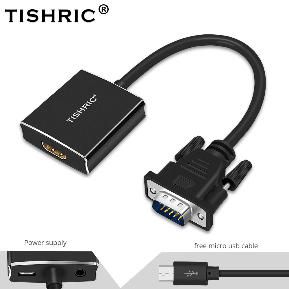 TISHRIC VGA2HDMI VGA to HDMI Audio USB Power Male To Female Adapter