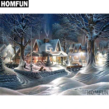 

HOMFUN Full Square/Round Drill 5D DIY Diamond Painting "Snow House" 3D Embroidery Cross Stitch 5D Home Decor Gift A00724