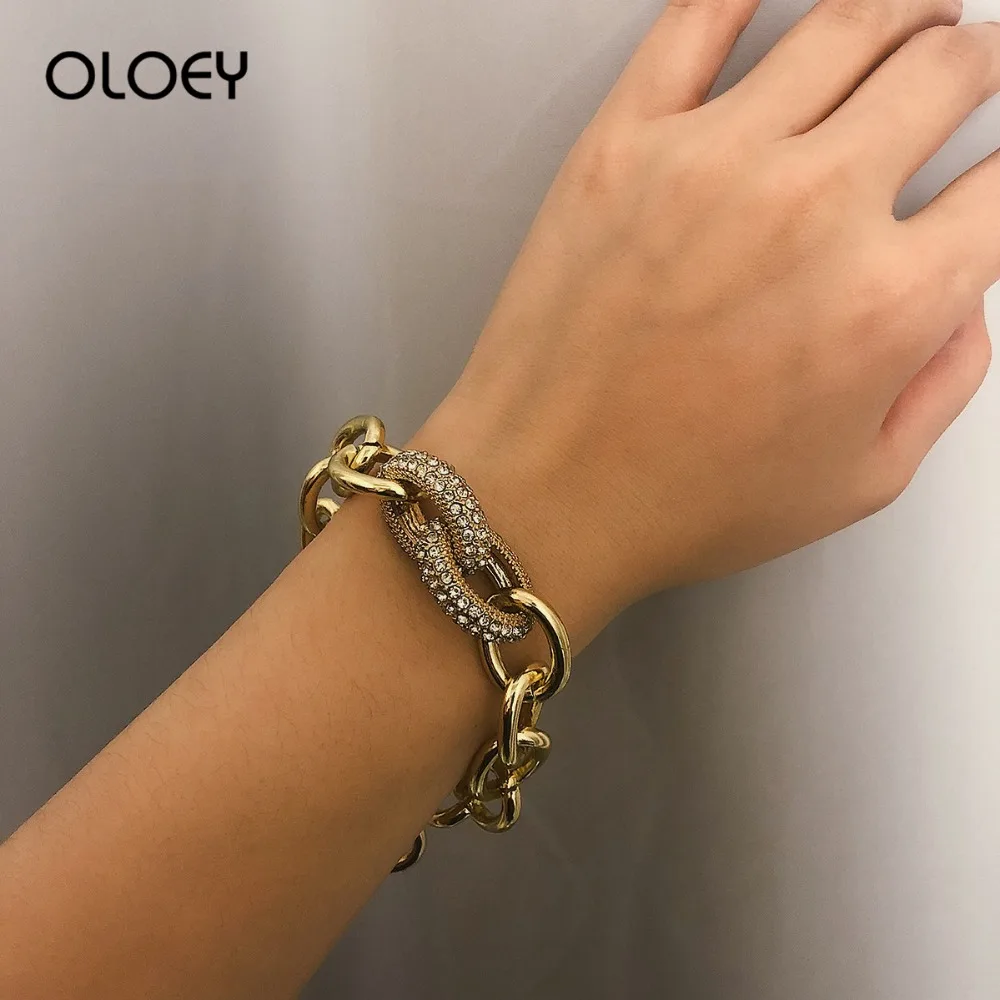 

OLOEY Punk Geometric Alloy Women Bracelets Fashion Boho Crystals Hand Chain Exaggerated Party Female Jewelry Bracelet Gifts Lady